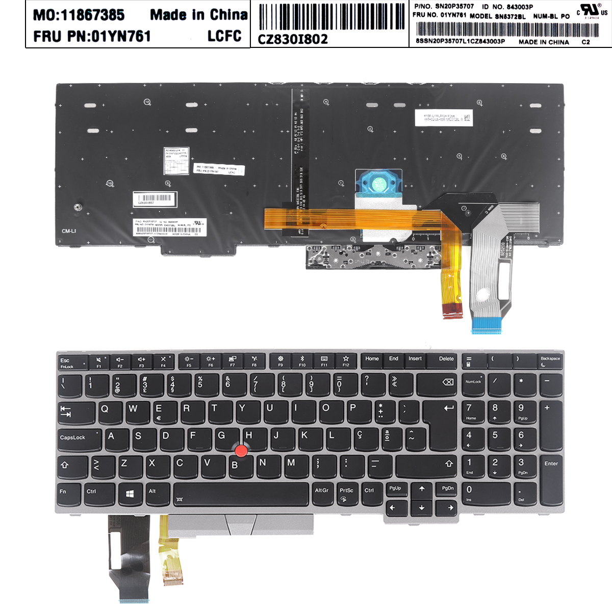 Picture of New Replacement Laptop Keyboard For IBM E580 SILVER FRAME BLACK (Backlit ，with point stick,WIN8）OEM  PO Layout